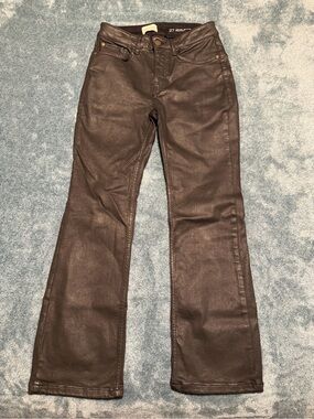 Anthropologie Pilcro The Yaya Coated Mid-Rise Crop Flare Jeans Black Size 27